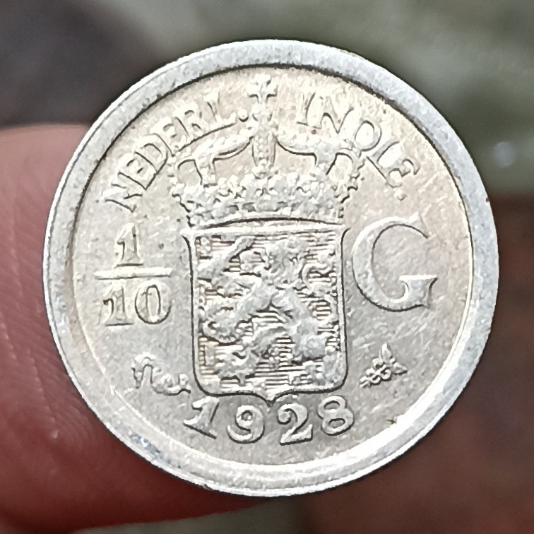 Koin Kuno Perak (Silver) Netherlands East Indies / Indonesia 1/10 Gulden Tahun 1928