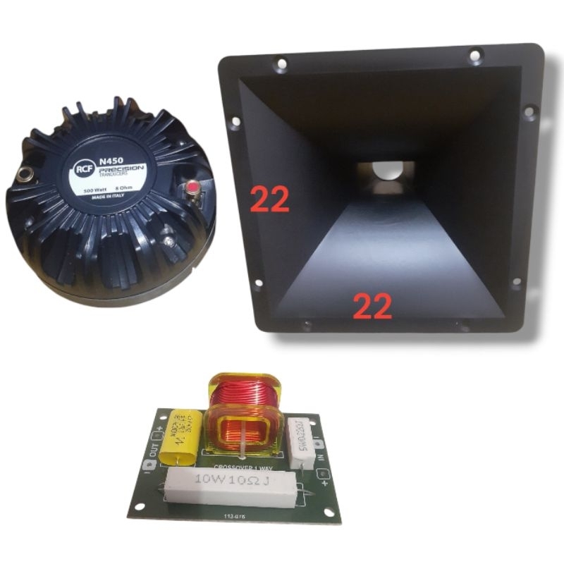 Paket Tweeter RCF N450 Plus Corong Ukuran 22X22 CM Dan Crossover Tweeter