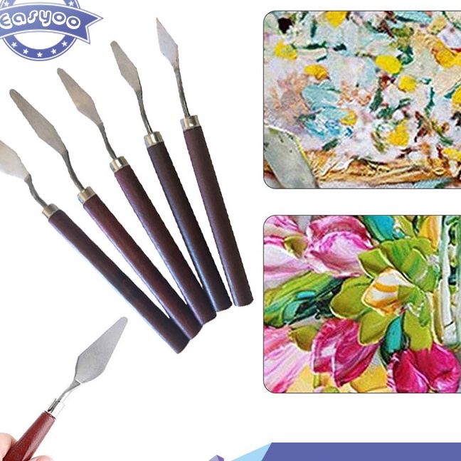 

KI3 5pcs Pisau Palet Lukis Set Painting Knife Pisau Lukis Minyak Gagang Kayu Stainless Steel
