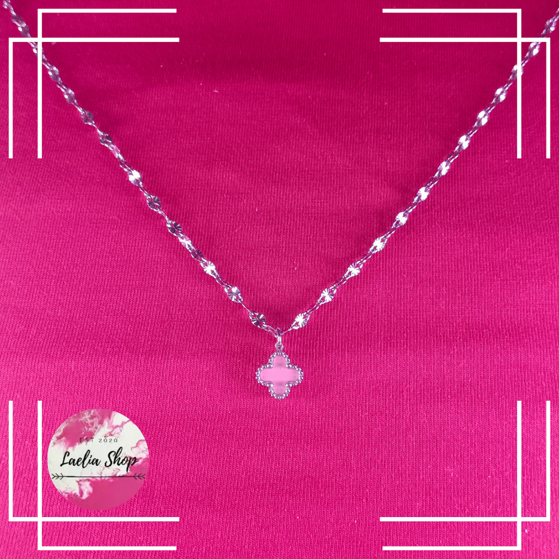 [Laelia Jewelry] Kalung Liontin Van Cleef Clover Semanggi Pink Titanium Import Asli Anti Karat Tidak