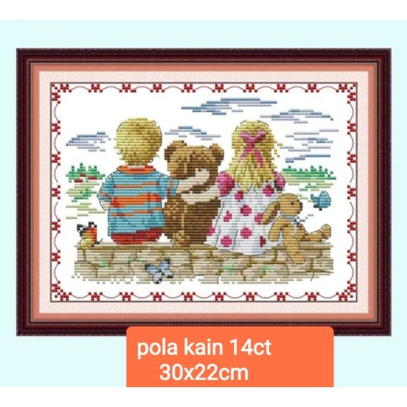DIY Paket kristik anak dan boneka pola kain cross stitch kit 14ct