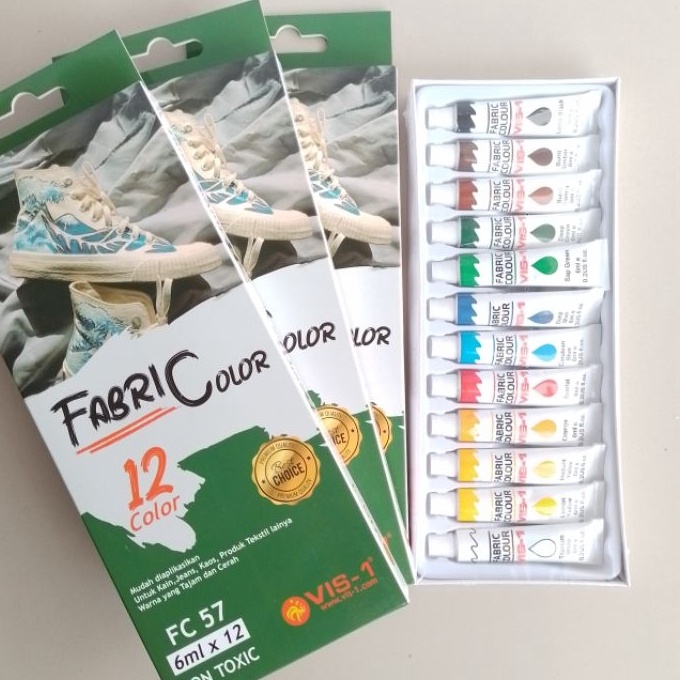 

Kilat Cat Kain Fabric Paint VIS1 6ml 12 Warna Set Orinal