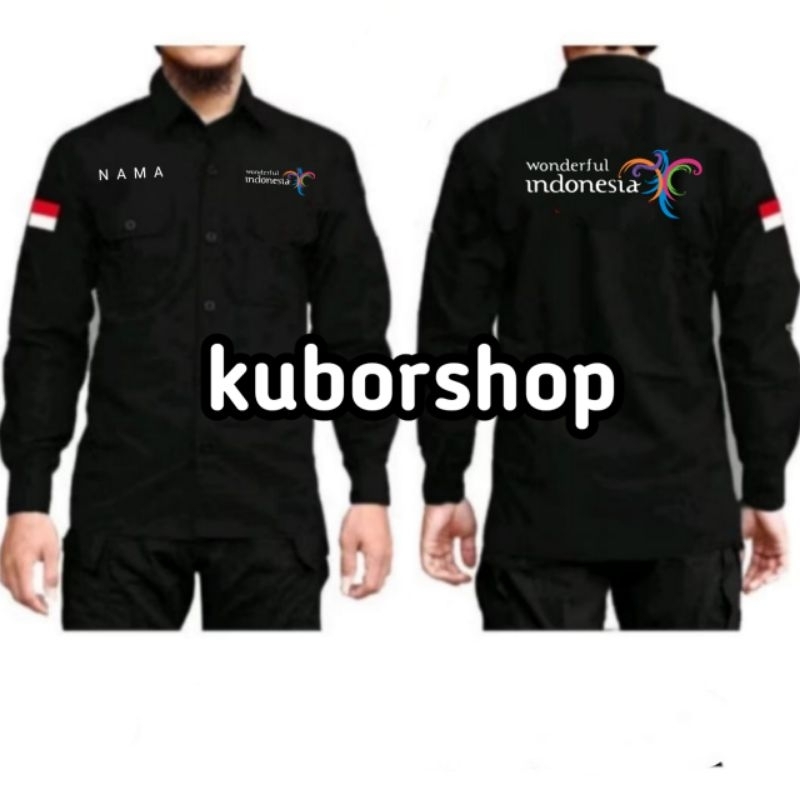 kemeja kerja WONDERFUL INDONESIA baju wonderful indonesia seragam wonderfull indonesia full bordir