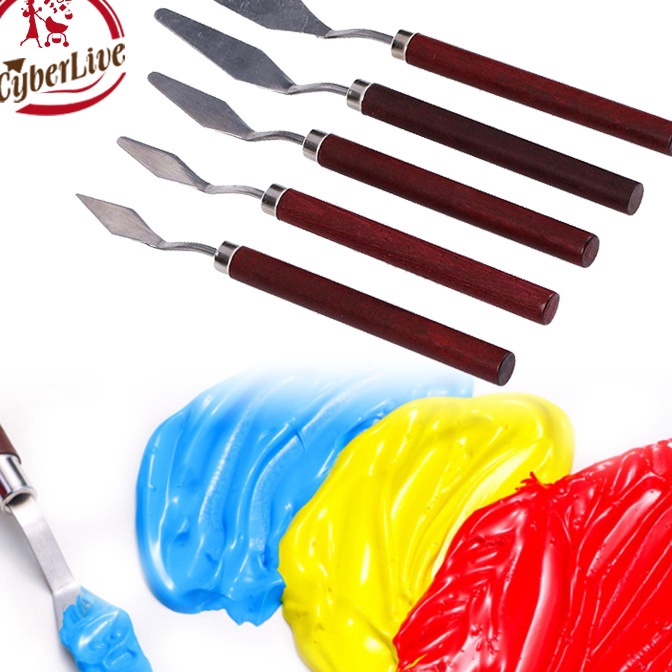 

Terjangkau 5pcs Painting Knife Set Palete Knife Pallete Set Pisau Lukis Minyak Gagang Kayu Stainless Steel