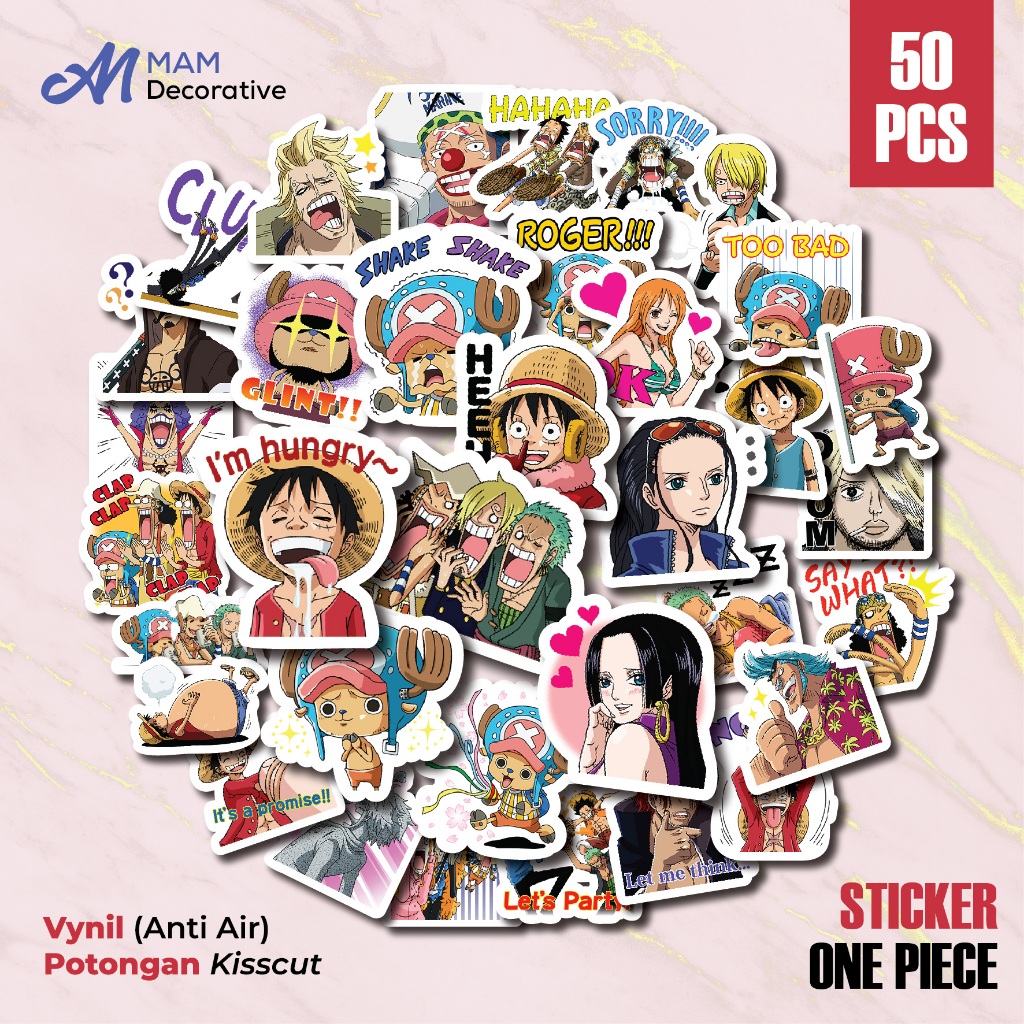 

50 PCS STIKER ONE PIECE | Vinyl Waterproof | Stiker Helm Buku Journal Casing HP Laptop
