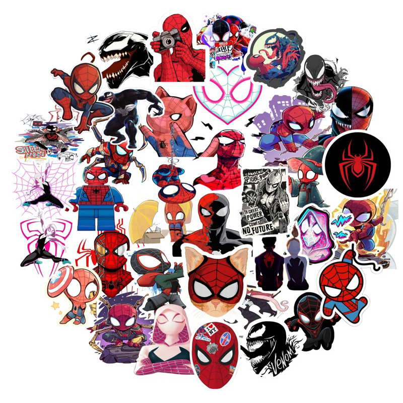 

Spiderman Sticker Packs 30+ Pcs Anti Air Bahan Vinyl | | Stiker Handphone / Ipad | Stiker Helm | Stiker Buku | Stiker Laptop