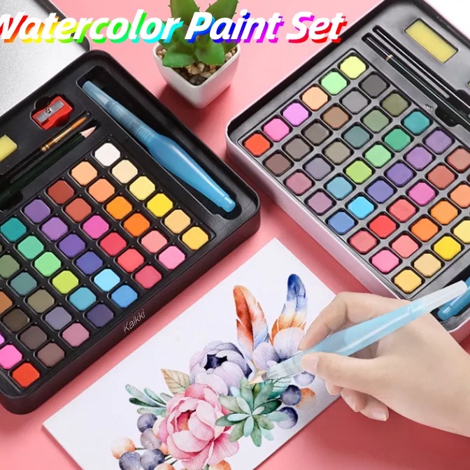 

KI3 3648 Watercolor Set Cat Air Set Bonus Kuas dan Kes Gambar Cat Air Padat Solid Watercolor Set 36 48 Warna Cat Air