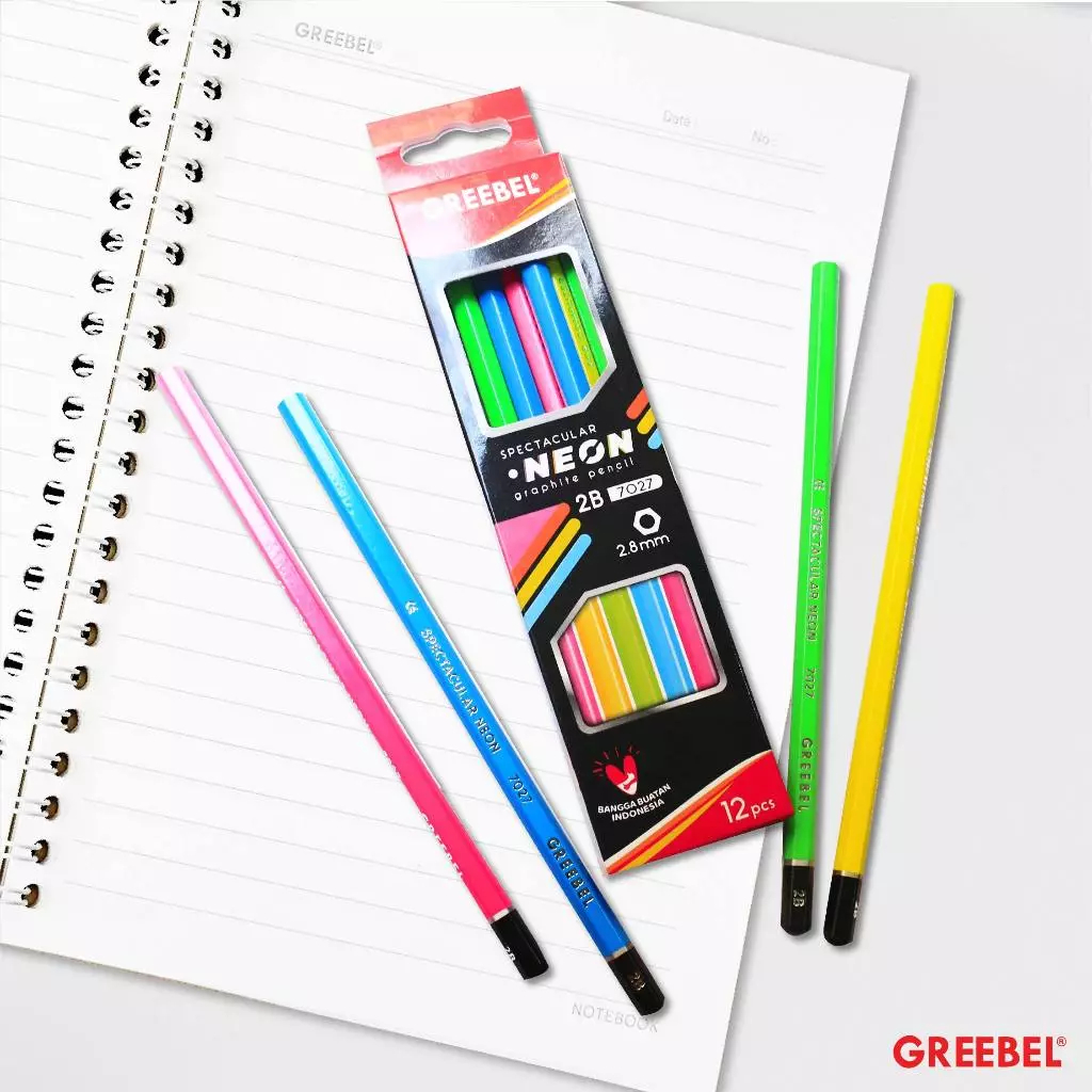 

GREEBEL Pensil Kayu 2B (7027) Neon / Pensil Tulis / Grafit / Graphite / Pensil Ujian Sekolah / Pensil Gambar