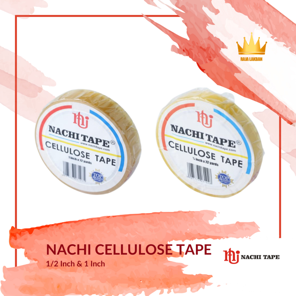 

Selotip Bening Isolasi Nachi Cellotape 0,5 inch, 1 inch/ 72 Yards - Roll