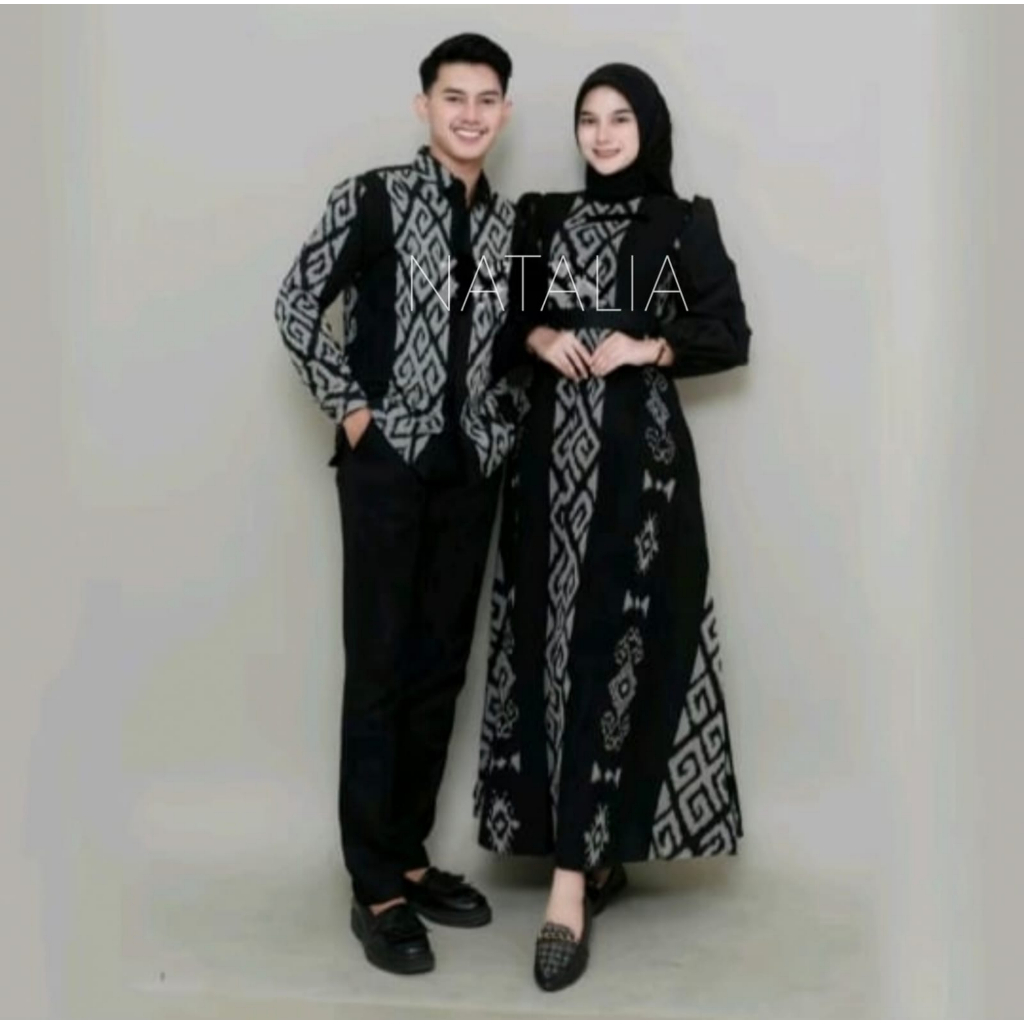 NATALIA - BAJU TENUN COUPLE DRESS RANIA HITAM GAMIS JUMBO BAJU COUPLE KONDANGAN - BAJU LEBARAN