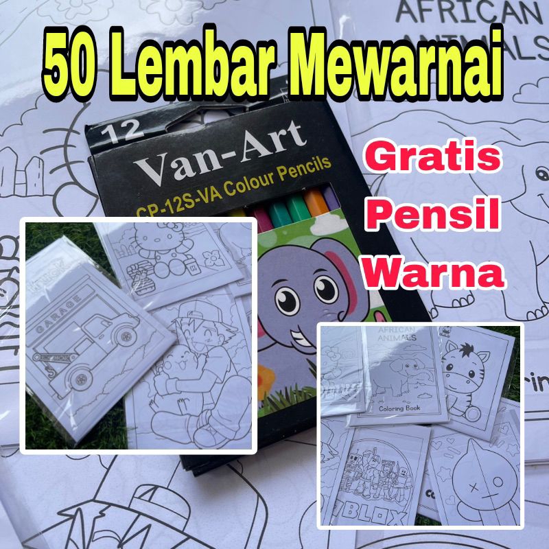 

50 Lembar Mewarnai Free Pensil Warna 1 Pack