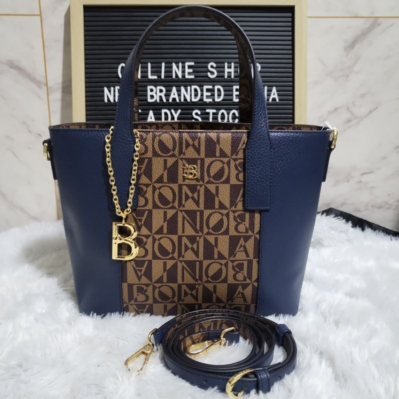 READY STOCK tas bonia original sling tote bag monogram mix biru navy