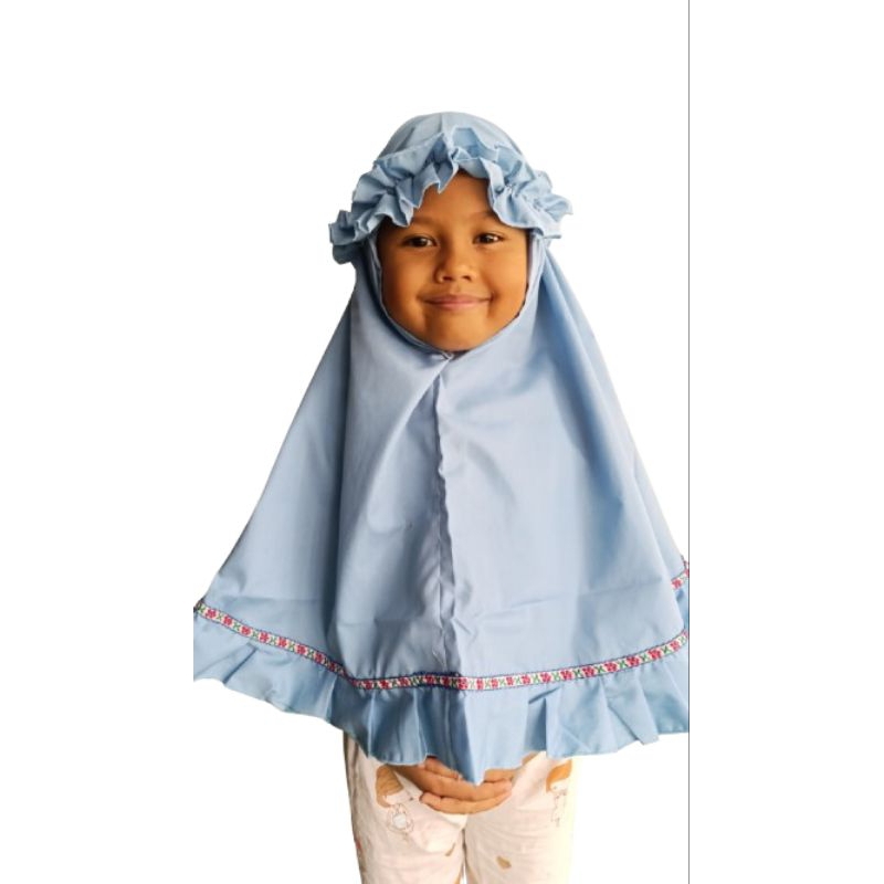 jilbab bergo anak sekolah SD biru denim