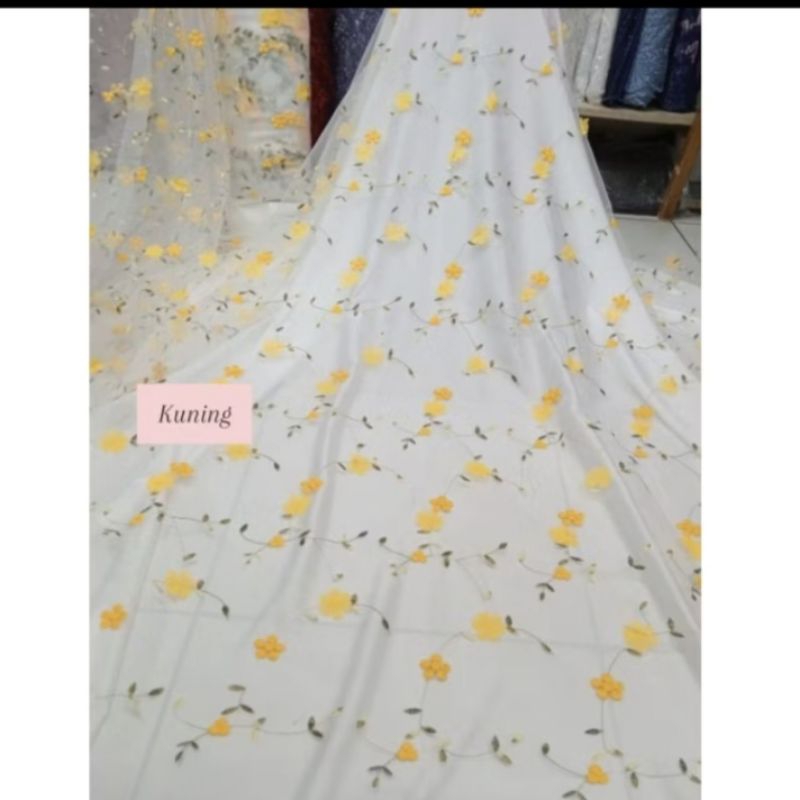 BAHAN/KAIN TILLE BORDIR BUNGA 3D TERBARU