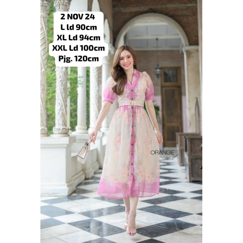 PREMIUM DRESS KOREA STYLE GAUN ORANGE