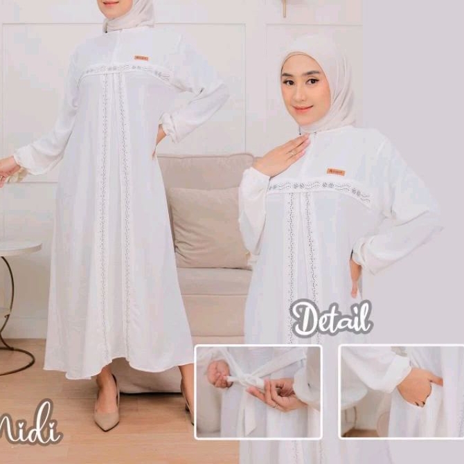 Midi dress warna putih terbaru murah bahan crinkle premium