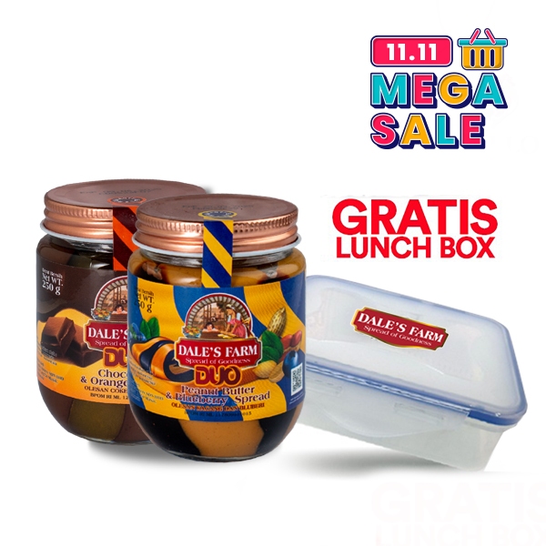 

Bundling Spesial 11.11: Dale's Farm Duo Choco Orange & Blueberry Peanut + Free Lunch Box