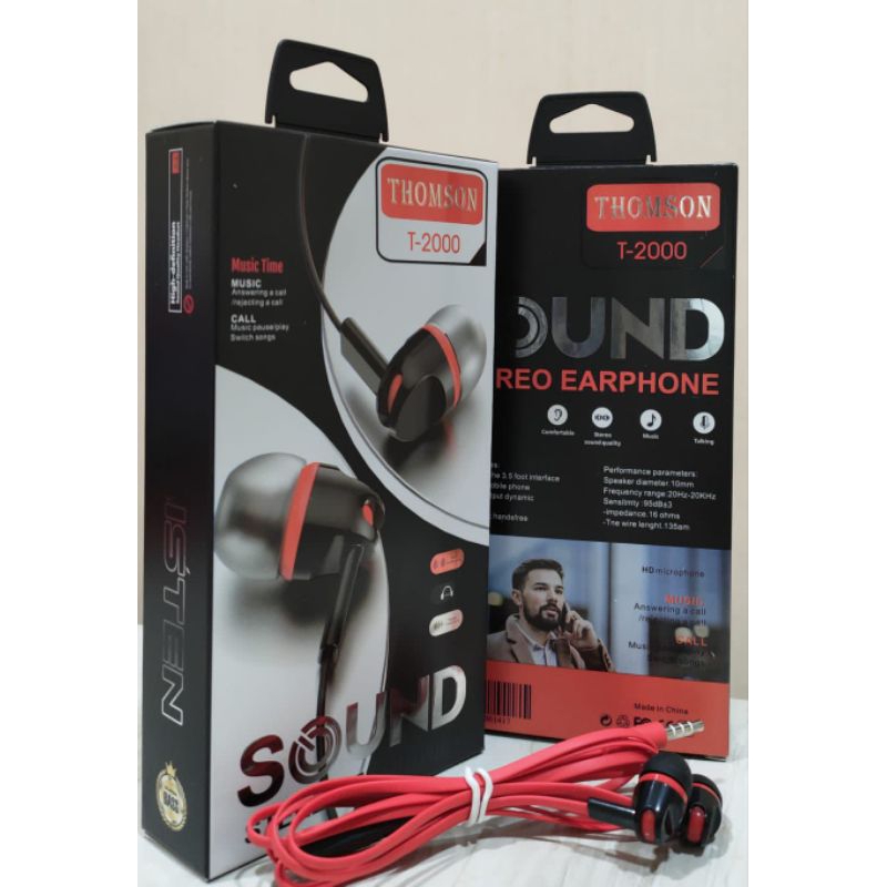 ( GROSIR )  HF EARPHONE THOMSON T-2000 STEREO BASS + WITH MIC