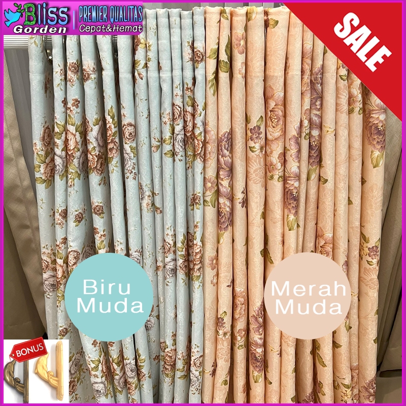 gorden motif bunga Tirai jendela minimalis murah gorden+hordeng BUNGA DASAR BIRU/MERAH
