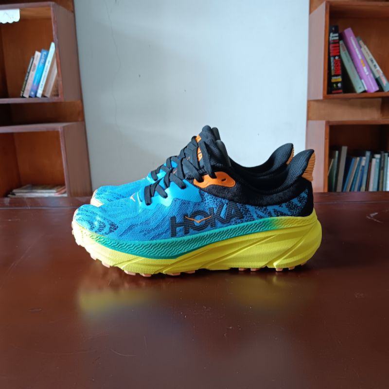 Hoka Challenger ATR 7 Biru Kuning Running Trailrun Unisex Second Original