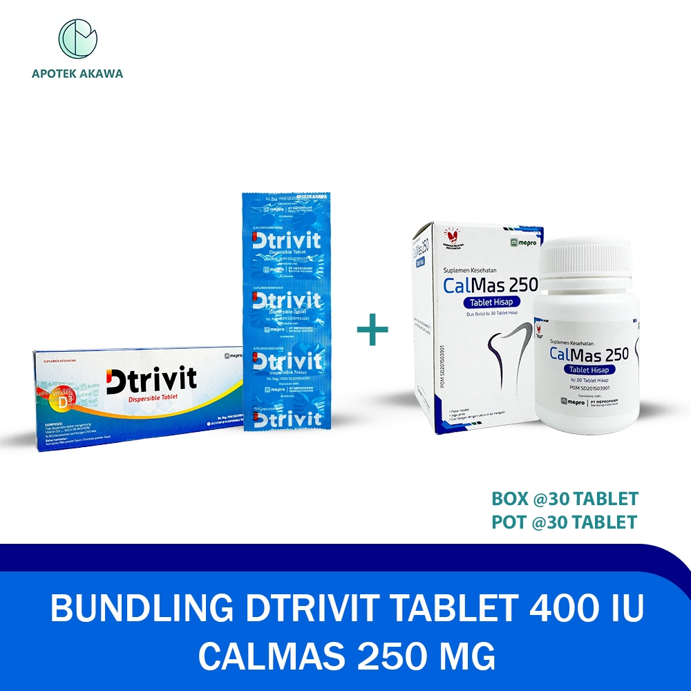 BUNDLING DTRIVIT 400 IU 1 BOX + CALMAS 250 MG TABLET HISAP / APOTEK AKAWA