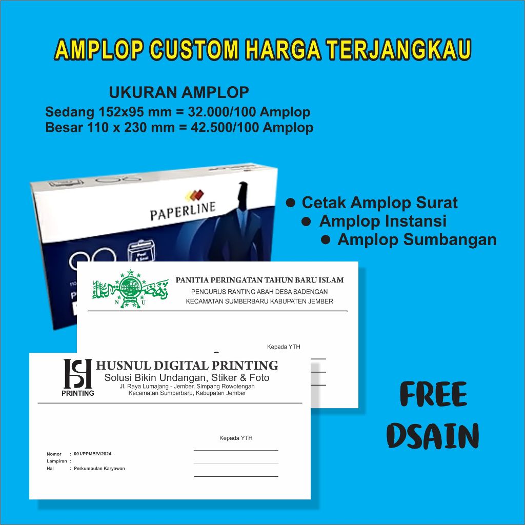 

Cetak Amplop Surat / Amplop Instansi / Amplop Sumbangan Custom dll