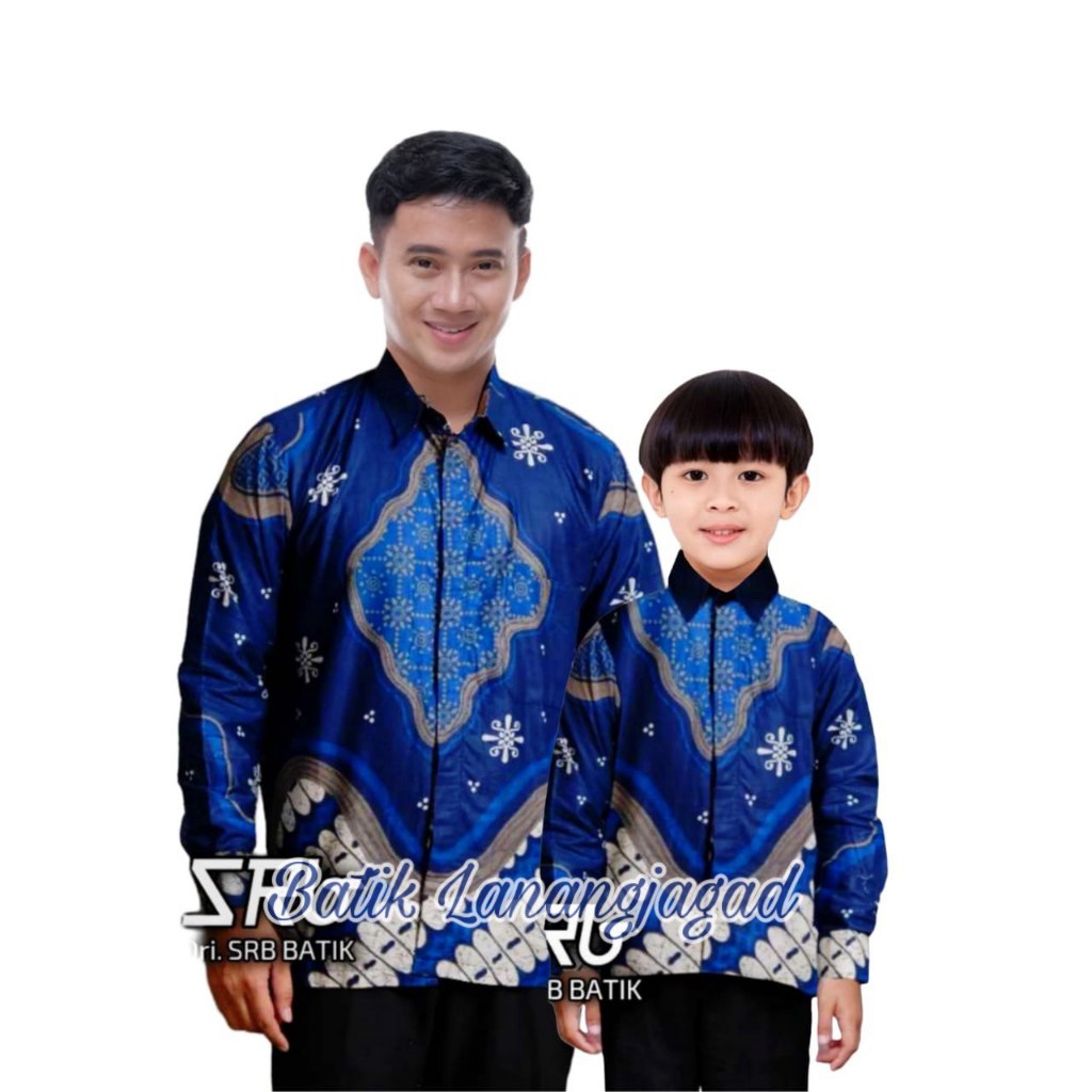 Batik Pria Batik Ayah dan Anak Laki Laki Kemeja Batik Anak Cowok Motif Samartha Biru elektrik