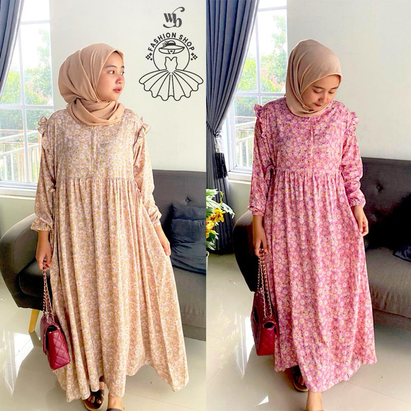 Midi Dres Haura  bahan rayon motif bunga model kekinian
