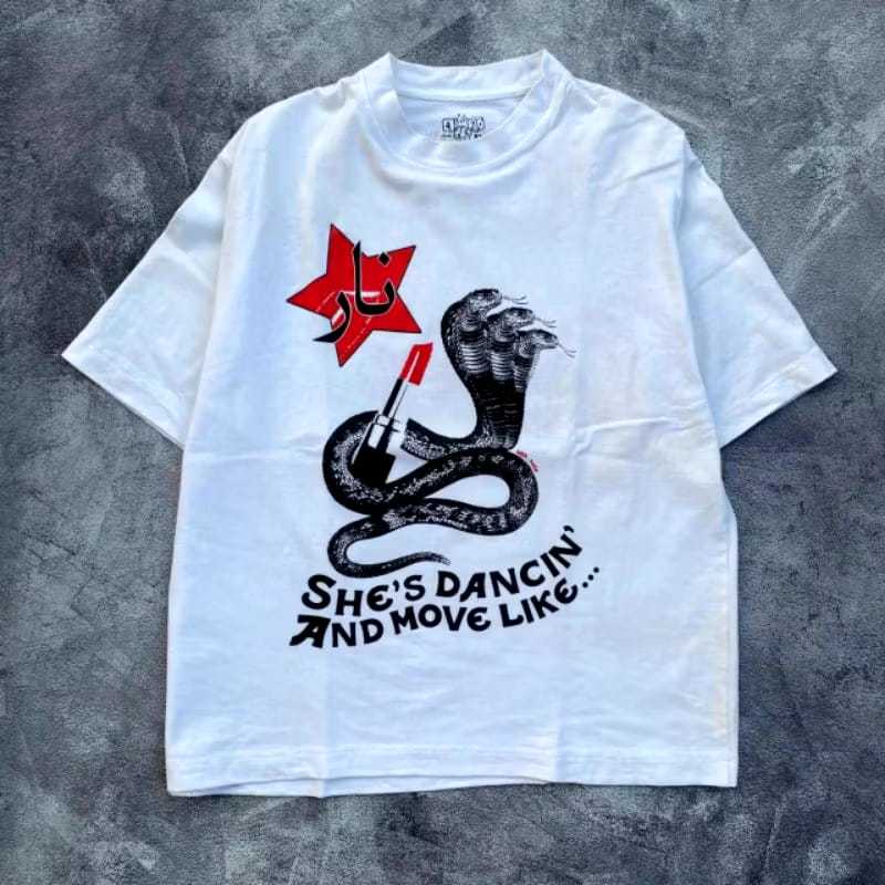 Kaos NARA - T-SHIRT KRAZY BRAZY - TS WHITE SHE'S DANCING AND MOVE LIKE 24s Tebal