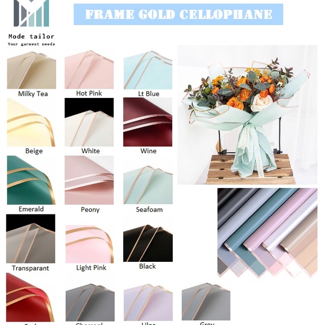 

Obral Menarik Pack 2 lbr Flower Wrapping Frame Gold CellophaneKertas Buket