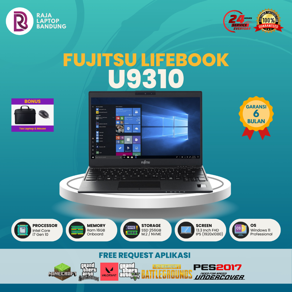 Fujitsu Lifebook U9310 Core i7 Gen 10 RAM 16GB SSD 256GB - 1TB 13.3" IPS FHD Laptop Second Mulus