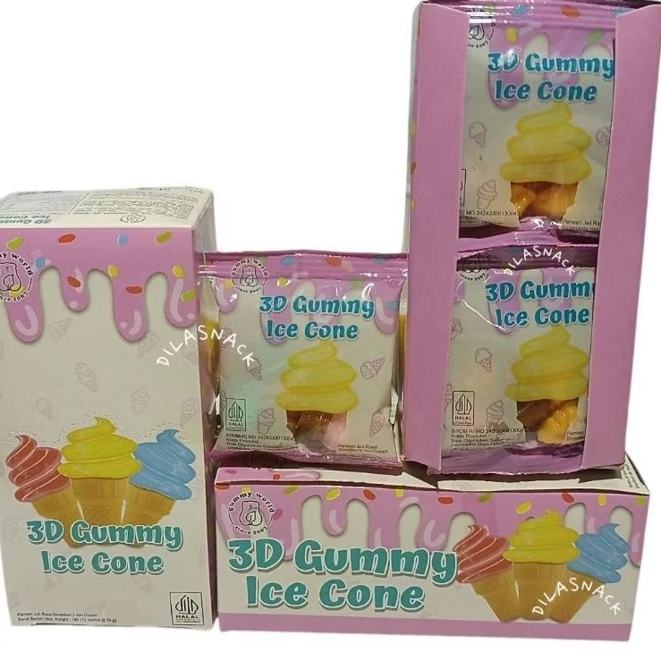 

Permen yupi 3D Gummy ice cone yupi bentu ice cream 3D Gumy bentuk es krim yupi baru