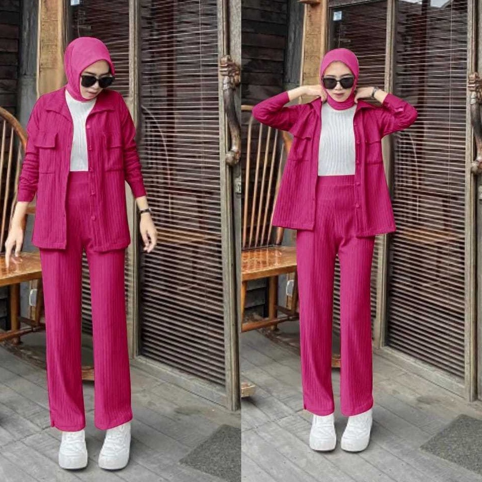 Diskon Dasyat  Set Karina Premium Knit CardiPants  Setelan Baju Wanita Kekinian Crop dan Celana Kulo