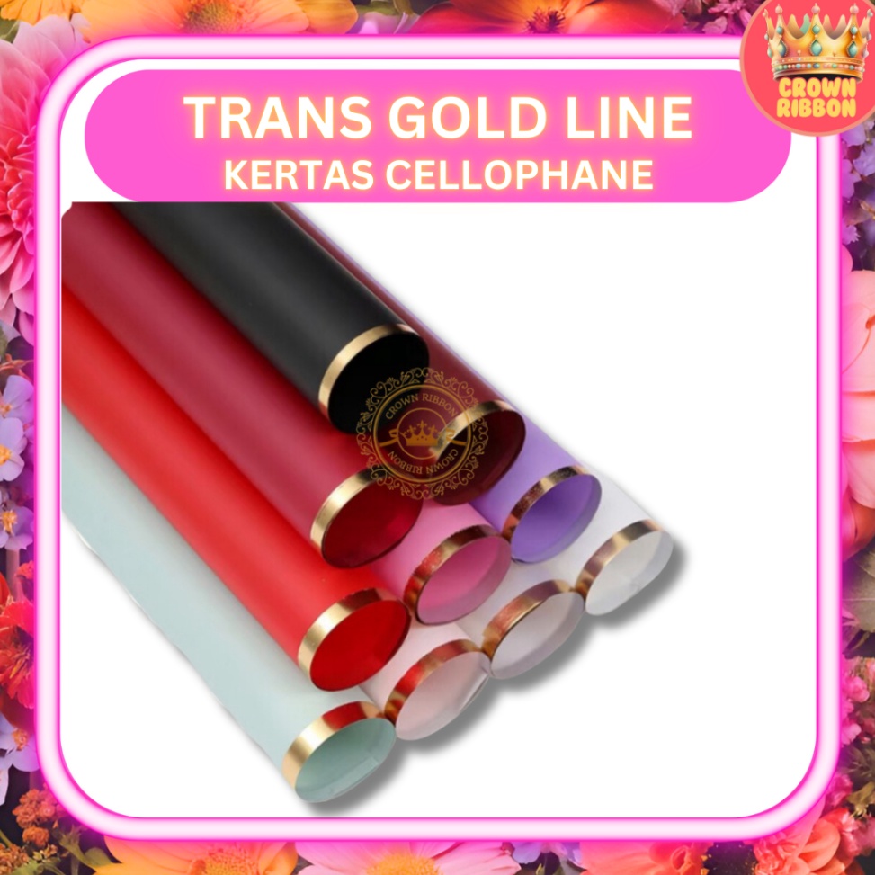 

Obral Puas 5 LEMBAR Kertas Cellophane Buket Bunga TRANSPARAN GOLD LINE Flower Wrapping Paper