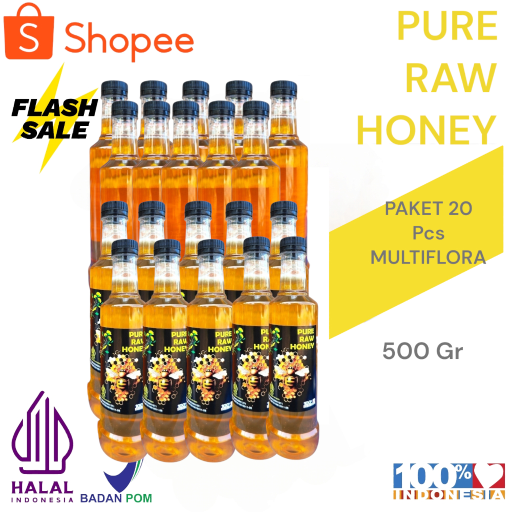 

Paket 20 pcs Madu Murni Asli 5OO gr Nektar Multiflora100% Alami Pure Natural Raw Honey
