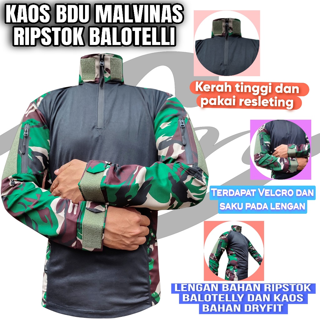 KAOS BDU MALVINAS HITAM - BDU COMBAT MALVINAS - BAJU BDU BALOTELI MALVINAS