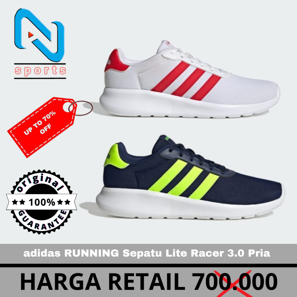 adidas RUNNING Sepatu Lite Racer 3.0 Pria Original 100%