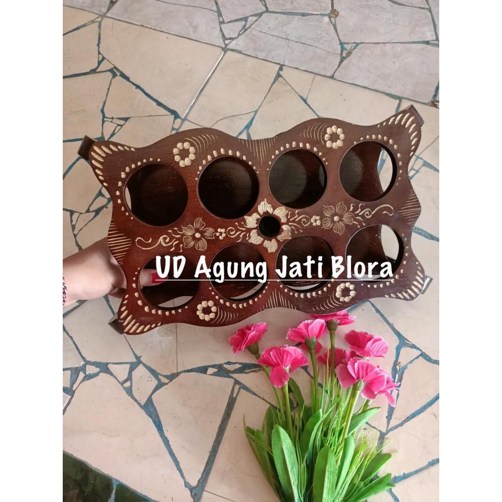 TEMPAT AQUA GELAS DARI KAYU JATI | TEMPAT MINUMAN GELAS | TEMPAT AQUA MINI | TEMPAT AQUA ISI 8
