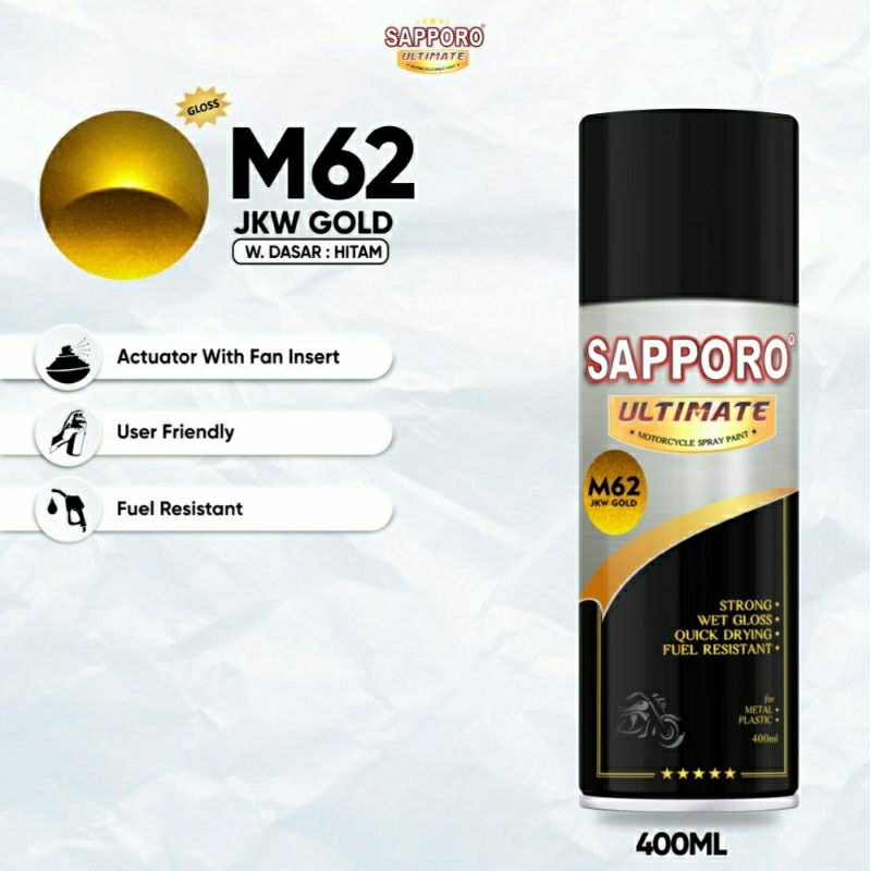 #MAU# Cat Semprot Sapporo Ultimate M62 JKW Gold 400ml Kuning Emas Metallic Cat Spray Duco Sapporo Me