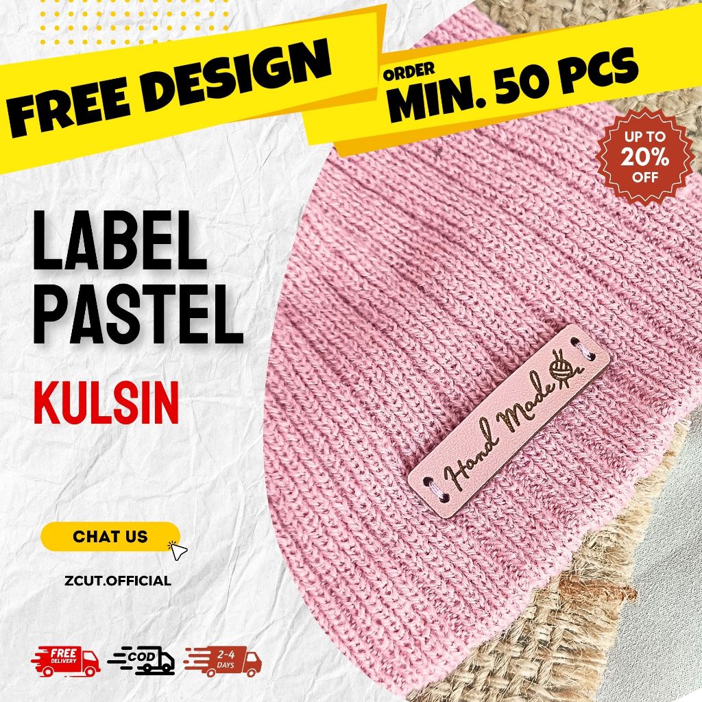 [MIN 50pcs] Label Kulit Sintetis Kulsin warna PASTEL Custom Rebranding dompet, rajut, tas, pakaian