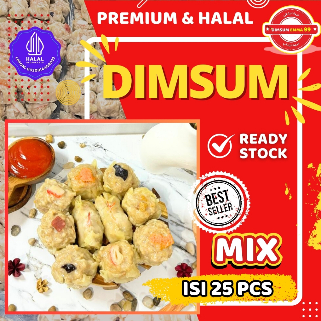 

BEST SELLER Dimsum Premium Halal Mix Toping isi 25 pcs GRATIS Saus Merah & Lada Hitam