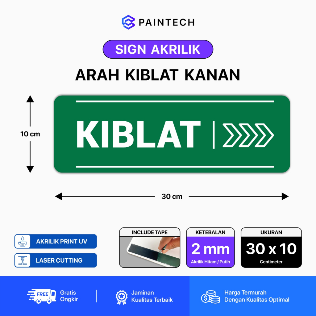 Papan Penanda Arah Kiblat Kanan Sign Penanda Arah Kiblat Sebelah Kanan Ukuran 30 X 10