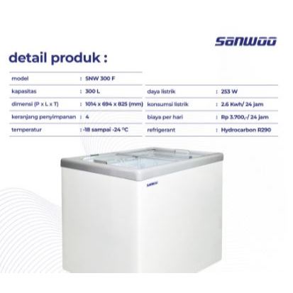 Freezer Sanwoo Sliding Glass SNW-300F/ Freezer Kaca 300L