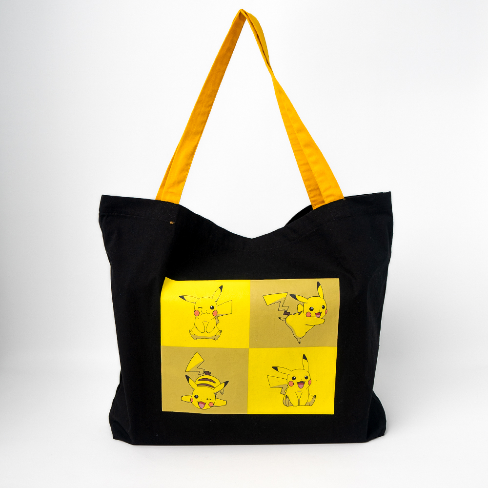 W ESSENTIELS Totebag Pokemon Pikachu Square Logo Black ( 100% Authentic )