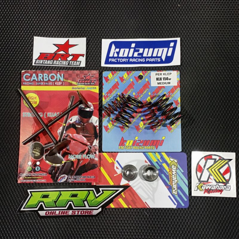PAKET KLEP, PER dan RETAINER KLEP KLX 150 BRT/KOIZUMI/KAWAHARA PAKET VALVE/KLEP RACING KLX 150