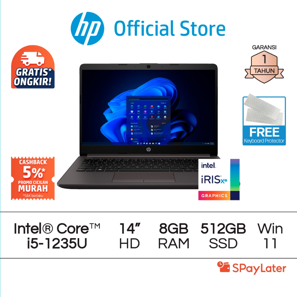 Cicilan Murah SPL - Laptop HP 240 G9 Core i5 Iris X 8GB RAM 256GB / 512GB SSD Windows 11 14 Inch Int