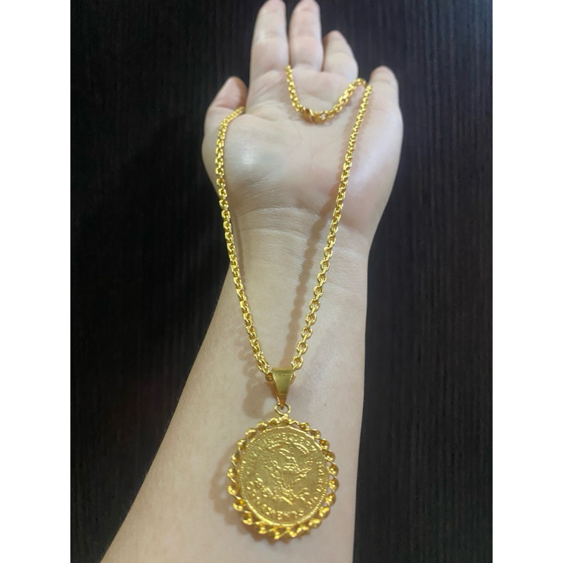 Kalung koin bulat replika emas asli