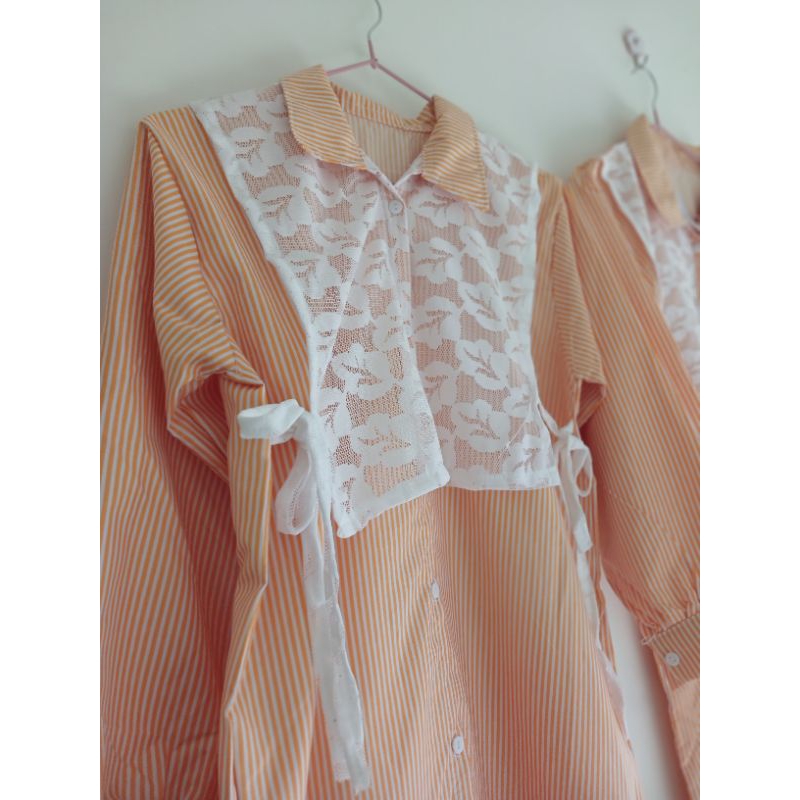 Midi dress salur - midi - dress - midi katun - tunik salur mix renda