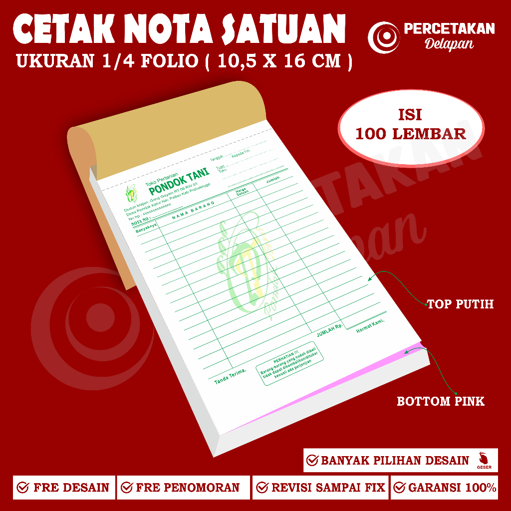 

Custom nota 2 ply 1/4 folio - nota penjualan 2 ply nota olshop