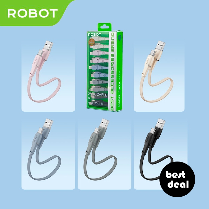 (Per PCS) Robot RC30 30cm USB-C Colorful Kabel Data Cable Charger Powerbank 3A